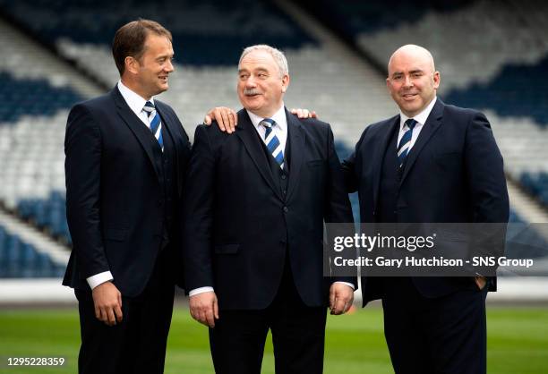 Chief executive Ian Maxwell is pictured alongside new SFA president Rod Petrie and new SFA vice-president Mike Mulraney