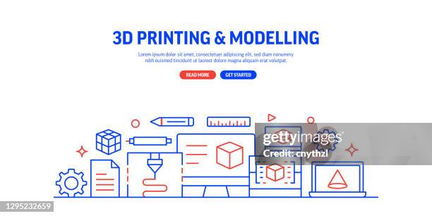 3d printing technology related process infographic design, linear style vector illustration - polymer stock illustrations