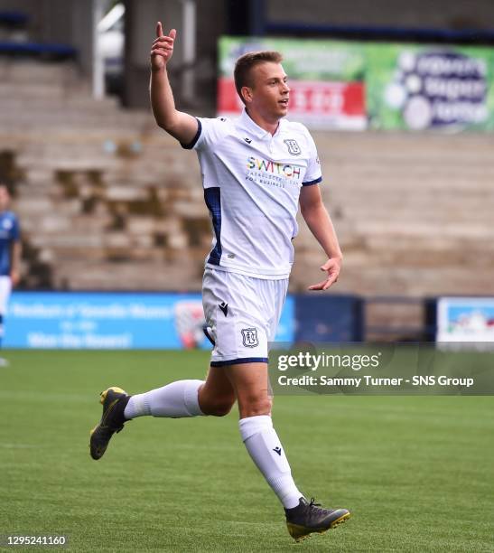 V DUNDEE .STARKS PARK - KIRKCALDY .Andrew Nelson celebrates after making it 1-0 to Dundee.