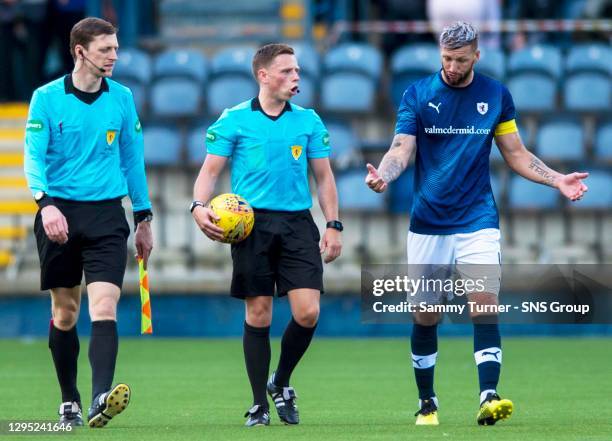 V DUNDEE .STARKS PARK - KIRKCALDY .Raith Rovers' Iain Davidson appeals to referee Lloyd Wilson at full-time.