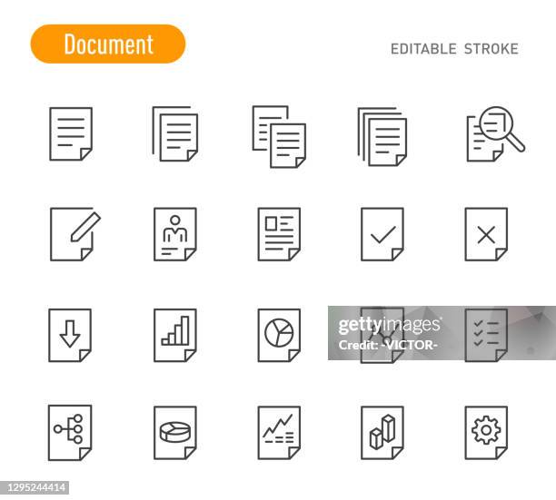 dokumentsymbole set - linienserie - bearbeitbarer strich - rasp stock-grafiken, -clipart, -cartoons und -symbole