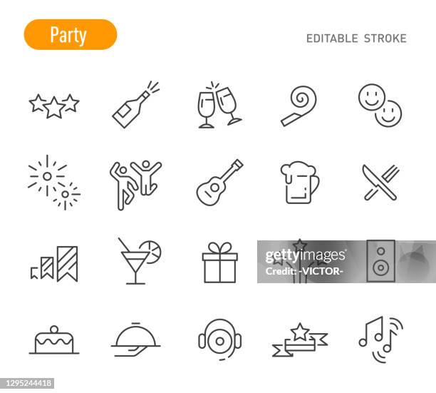 ilustrações de stock, clip art, desenhos animados e ícones de party icons - line series - editable stroke - happy hour