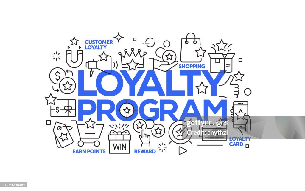 Loyalty Program Related Web Banner Line Style. Modern Linear Design Vector Illustration for Web Banner, Website Header etc.