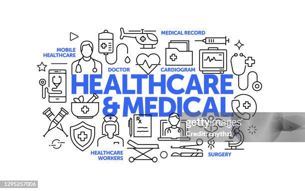 healthcare, health and medical related web banner line style. modern linear design vector illustration for web banner, website header etc. - medical symbol stock illustrations