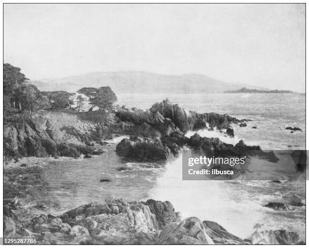 antique photograph: carmel bay, california - carmel beach stock illustrations