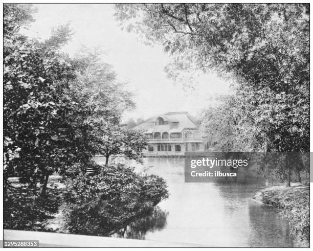 antique photograph: lincoln park, chicago - chicago lincoln park zoo stock illustrations
