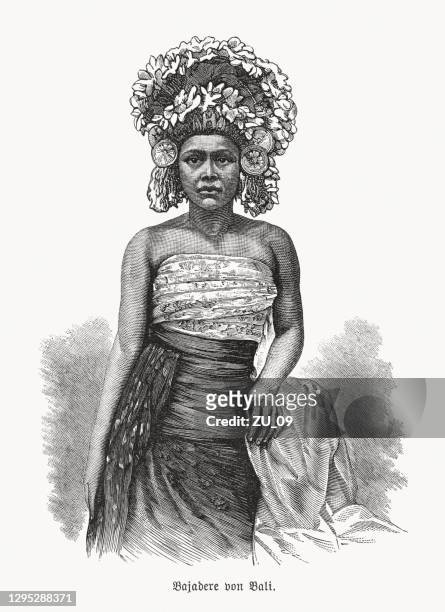 bajadere (dancer) in bali (indonesia), wood engraving, published in 1893 - bali stock illustrations