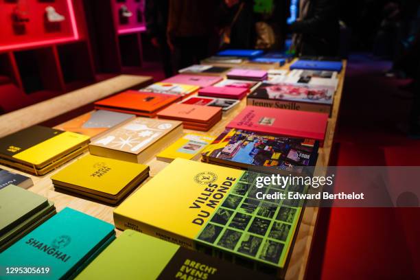 General view of displayed books, during the opening of the ephemeral pop up store "Résidence Ephémère" Louis Vuitton X Virgil Abloh At Quai De La...