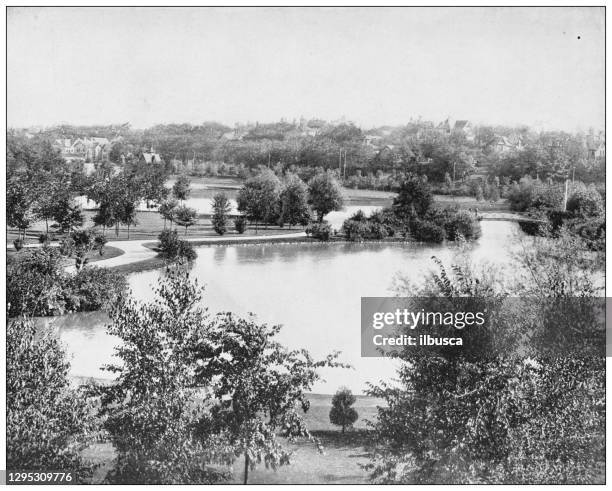 antique photograph: central park, minneapolis, minnesota - minneapolis park stock illustrations