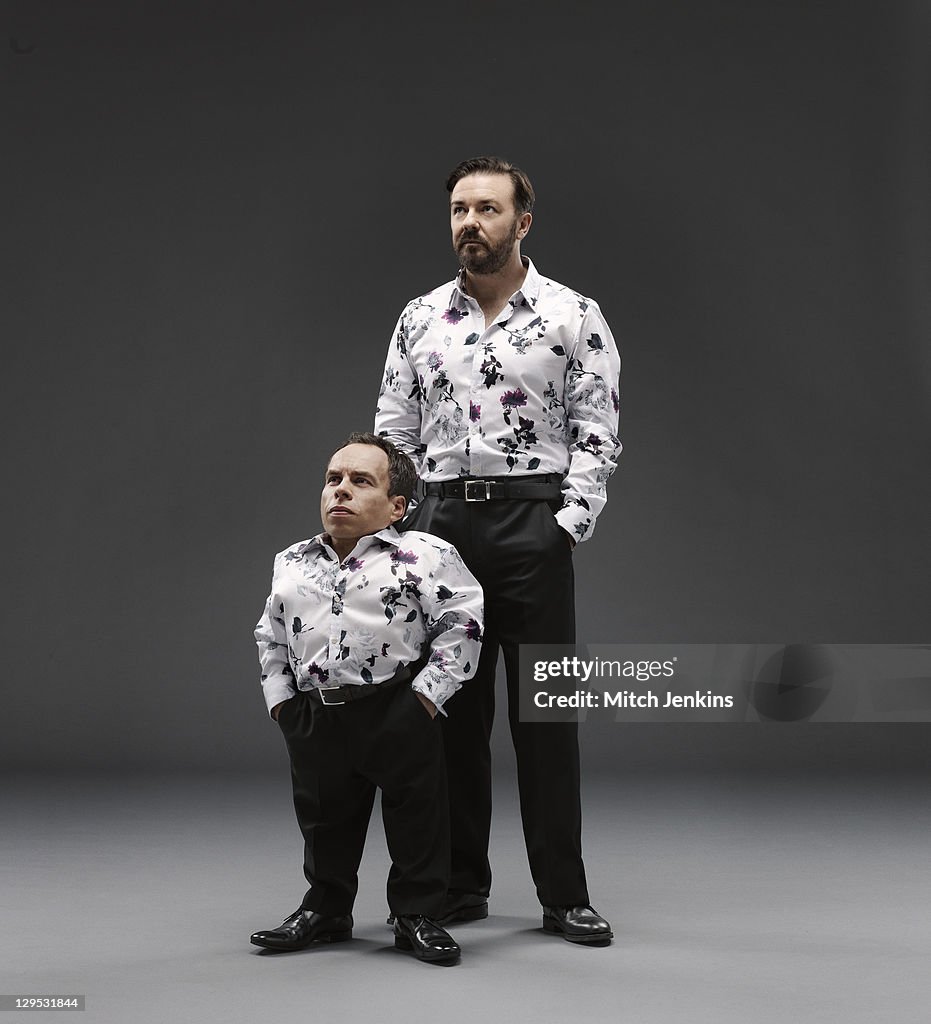 Actors Warwick Davis and Ricky Gervais are photographed for The Times