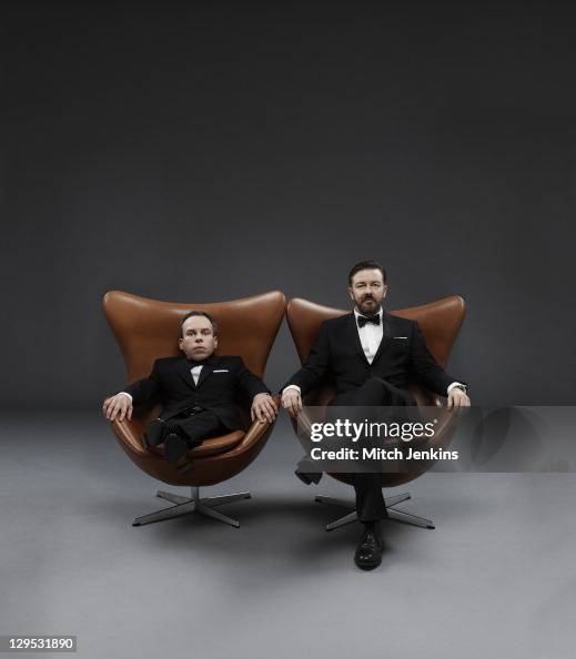 Actors Warwick Davis and Ricky Gervais are photographed for The Times