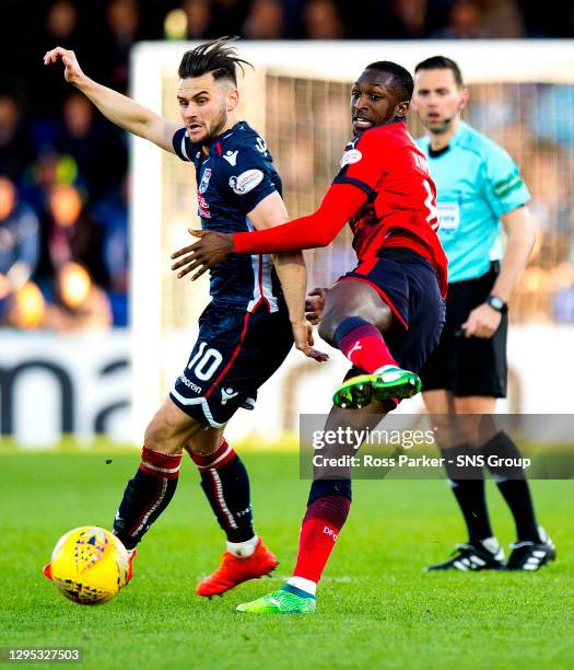 Vs DUNDEE.GLOBAL ENERGY STADIUM..Ross County's Alex Schalk and Roarie Deacon in action.