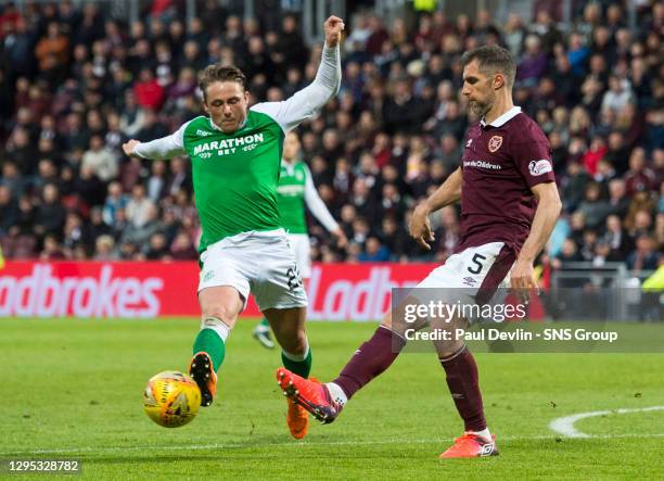 V HIBERNIAN.Hibernian's Scott Allan competes with Hearts' Aaron Hughes