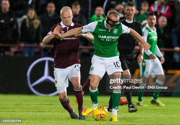 V HIBERNIAN.Dylan McGeouch holds off Hearts' Steven Naismith