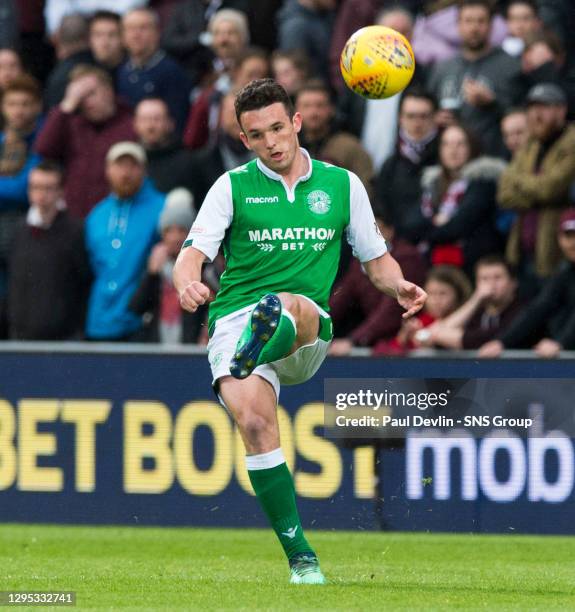 V HIBERNIAN . TYNECASTLE PARK - EDINBURGH.John McGinn in action for Hibs