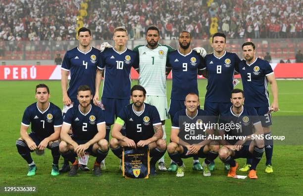 V SCOTLAND.ESTADIO NACIONAL DE LIMA - PERU.The Scotland team line-up...Back row : Scott McKenna, Scott McTominay, Jordan Archer, Matt Phillips, John...