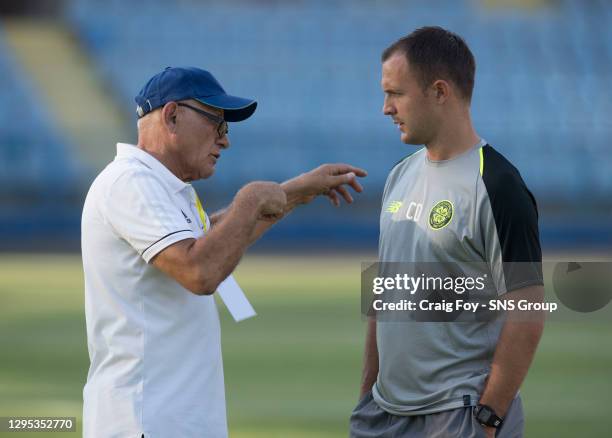 V CELTIC .YEREVAN - ARMENIA.Chris Davies receives information from FC Aleshkert staff member