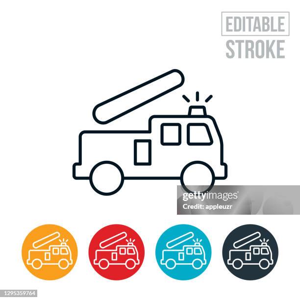 fire engine thin line icon - editable stroke - fire engine stock illustrations