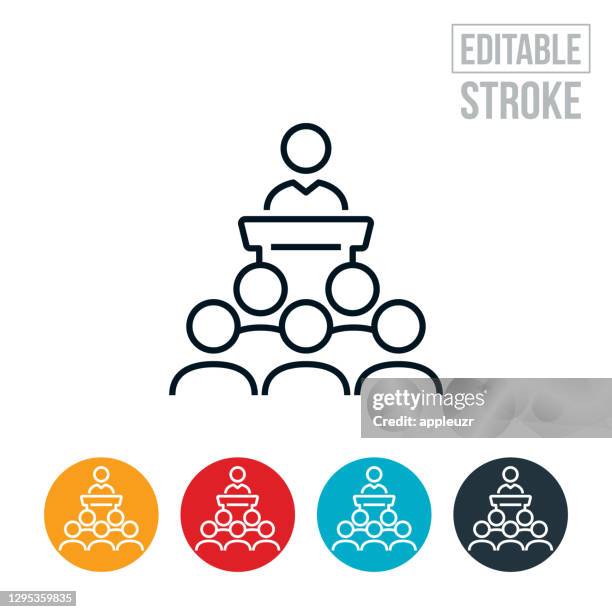 business presentation to audience thin line icon - editable stroke - press conference illustration stock illustrations