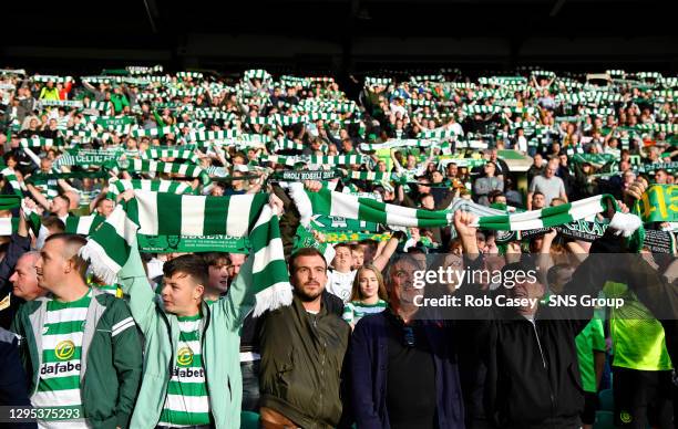 V AEK ATHENS.CELTIC PARK - GLASGOW .Celtic fans sing 'You'll Never Walk Alone' pre-match