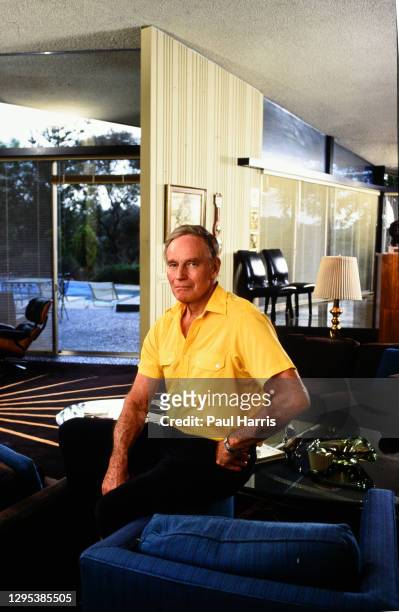 Hollywood veteran Charlton Heston relaxing in his Beverly Hills home April 6, 1989