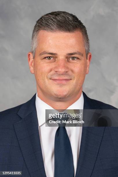 Sheldon Keefe Head Coach of the Toronto Maple Leafs poses for his official headshot for the 2020-2021 season on September 12, 2019 at Ford...