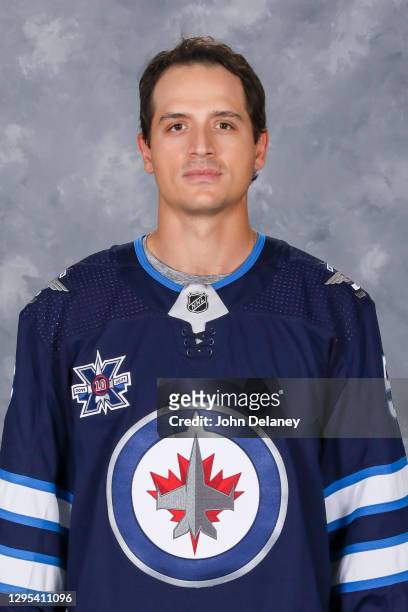 Luca Sbisa of the Winnipeg Jets poses for his official headshot for the 2020-2021 season on January 3, 2021 at the Bell MTS Iceplex in Winnipeg,...
