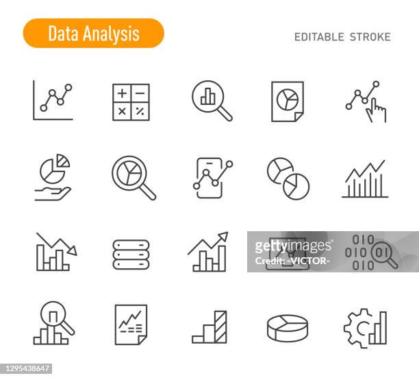 illustrazioni stock, clip art, cartoni animati e icone di tendenza di icone analisi dati - serie linea - tratto modificabile - piano finanziario