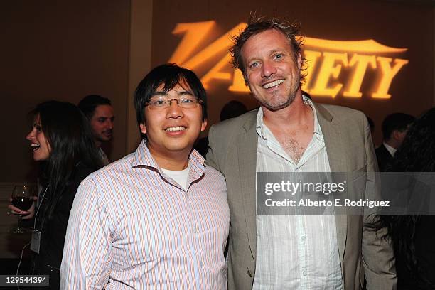 Zao Yang and online performance artist Ze Frank attend The Producers Guild of America's Digital 25: 2011 Leaders in Emerging Entertainment in...