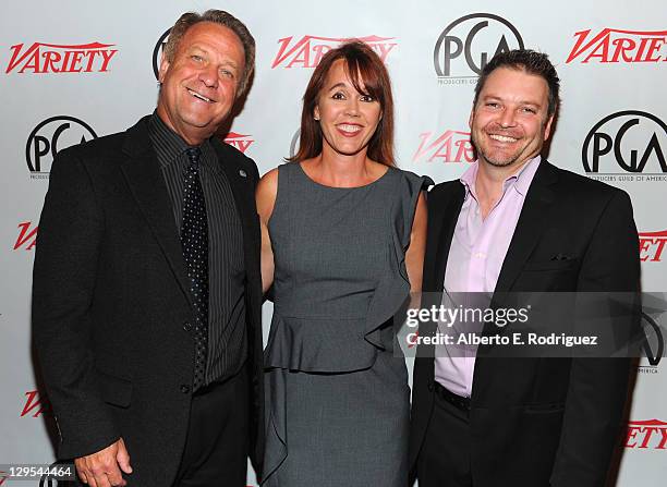 Executive Director Vance Van Petten, Variety's Linda Buckley and Honorary Event Chair Chris Thomes attend The Producers Guild of America's Digital...