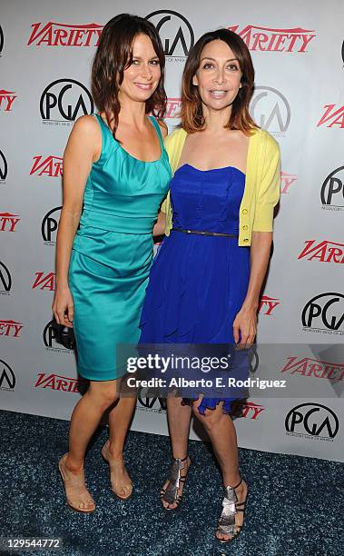 Actresses Mary Lynn Rajskub and Illeana Douglas attend The Producers Guild of America's Digital 25: 2011 Leaders in Emerging Entertainment in...