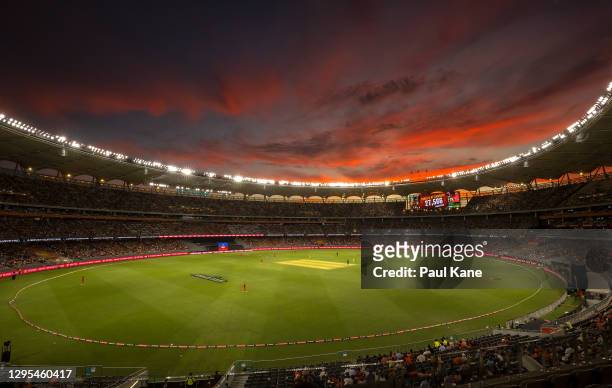 The match attendance figure is displayed during the Big Bash League match between the Perth Scorchers and the Sydney Thunder at Optus Stadium, on...