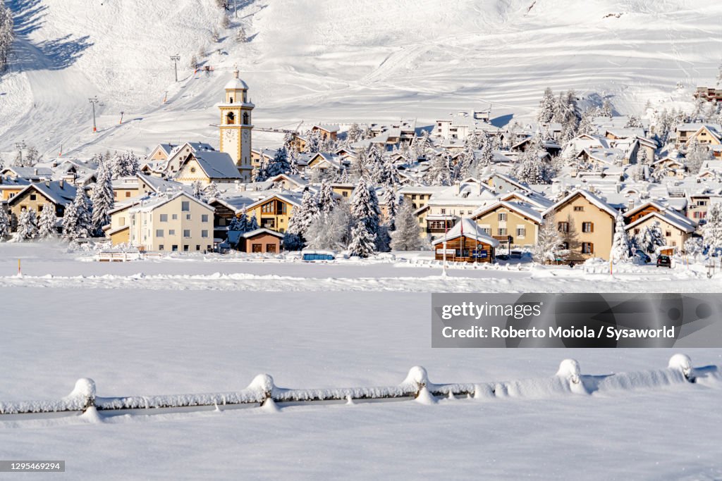 Alpine village of Celerina covered with snow, Switzerland