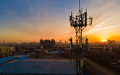 Aerial view 5G cellular communications tower