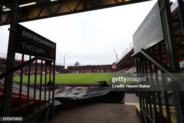 General view inside the stadium is seen prior to the FA Cup Third Round match between Oldham Athletic and AFC Bournemouth at Vitality Stadium on...
