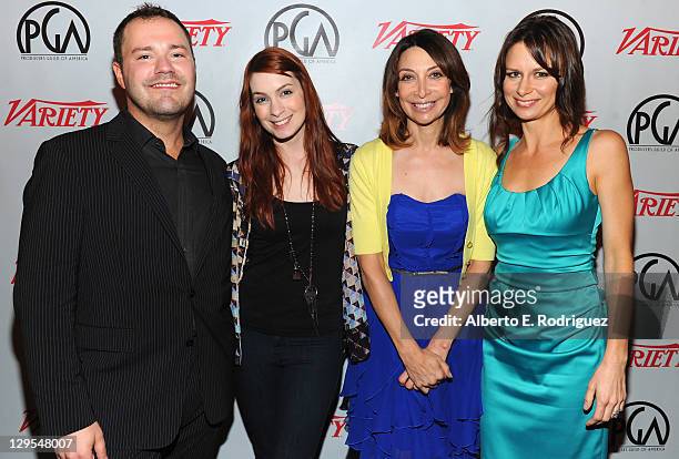 Actor Wilson Cleveland, actress Felicia Day, actress Illeana Douglas and actress Mary Lynn Rajskub attend The Producers Guild of America's Digital...