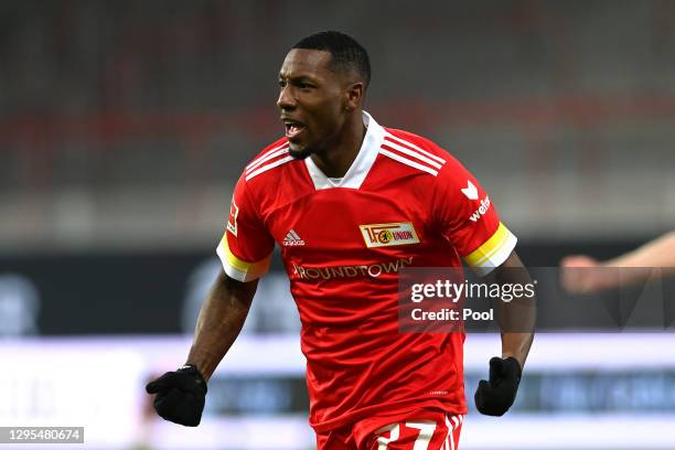 Sheraldo Becker of 1. FC Union Berlin celebrates after scoring his team's first goal during the Bundesliga match between 1. FC Union Berlin and VfL...