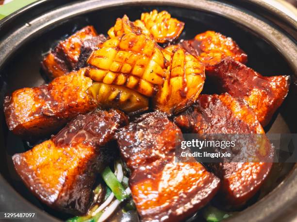 traditional chinese tea dishes, braised pork in a pot - braised stock pictures, royalty-free photos & images