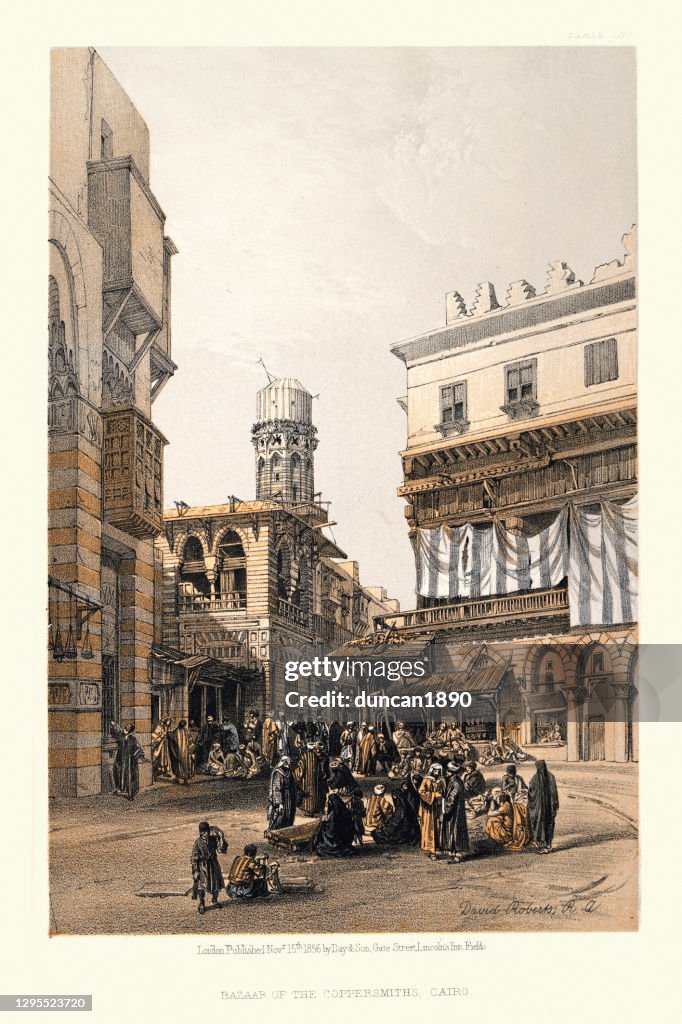 Bazaar of the coppersmiths, Cairo, Egypt, Victorian 19th Century