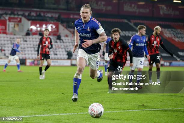 Carl Piergianni of Oldham Athletic during FA Cup 3rd Round match between Oldham Athletic and AFC Bournemouth at Vitality Stadium on January 09, 2021...