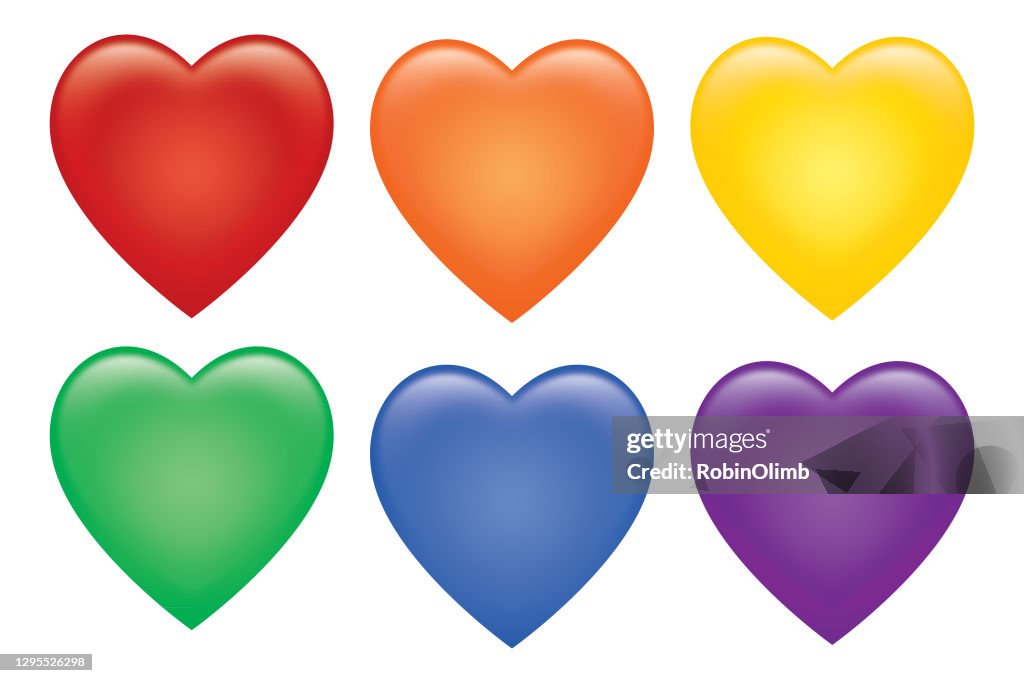 Ensemble coloré de coeurs brillants