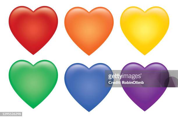 six colorful shiny hearts set - heart stock illustrations