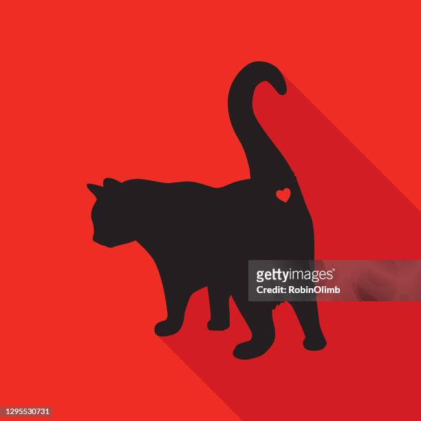 stockillustraties, clipart, cartoons en iconen met zwarte kat rood hart achter - cat back