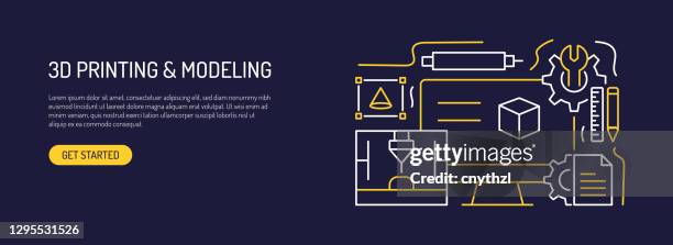 3d printing technology related process infographic design, linear style vector illustration - 3d printer background stock illustrations