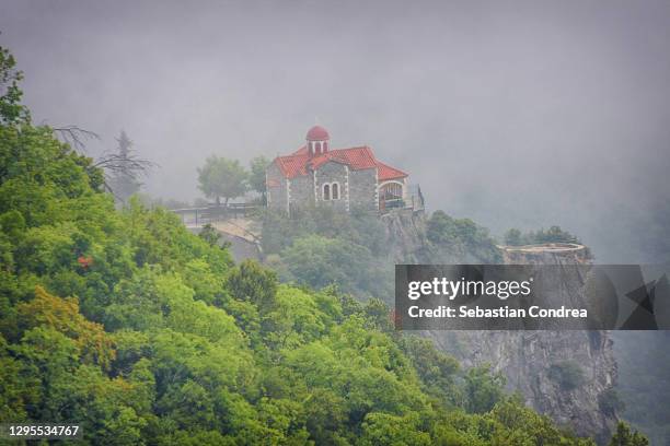 church in loussios gorge, near the moni agiou ioannis prodromou, greece. - arcadia greece stock pictures, royalty-free photos & images