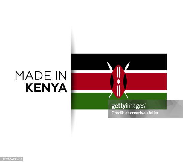 made in the kenya label, product emblem. white isolated background - kenya flag stock illustrations