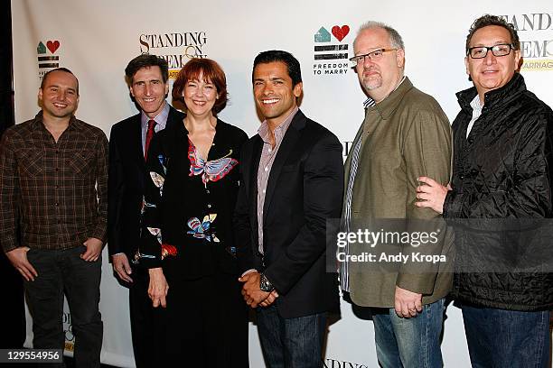 Jordan Harrison, Paul Rudnick, Harriet Harris, Mark Consuelos, Doug Wright and Moises Kaufman attend "Standing Ceremony's: The Gay Marriage Plays"...