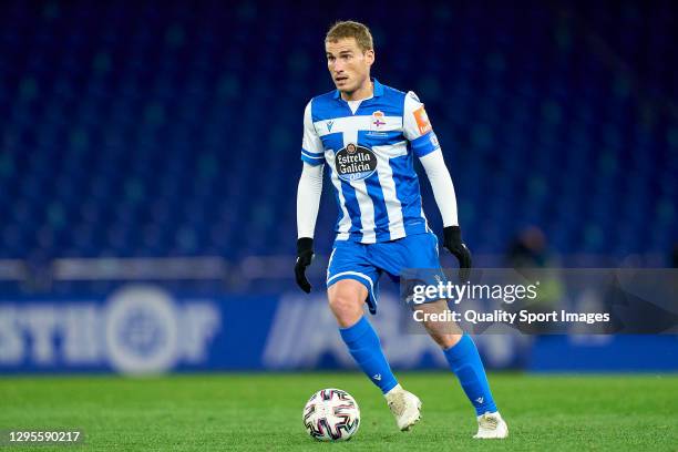 Alex Bergantinos of Deportivo de La Coruna in action during Copa del Rey Second Round Match between RC Deportivo de La Coruna and Deportivo Alaves at...