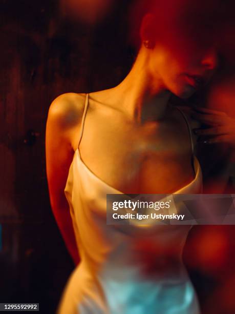 close-up of sexy woman in shadow - clavicle stock pictures, royalty-free photos & images