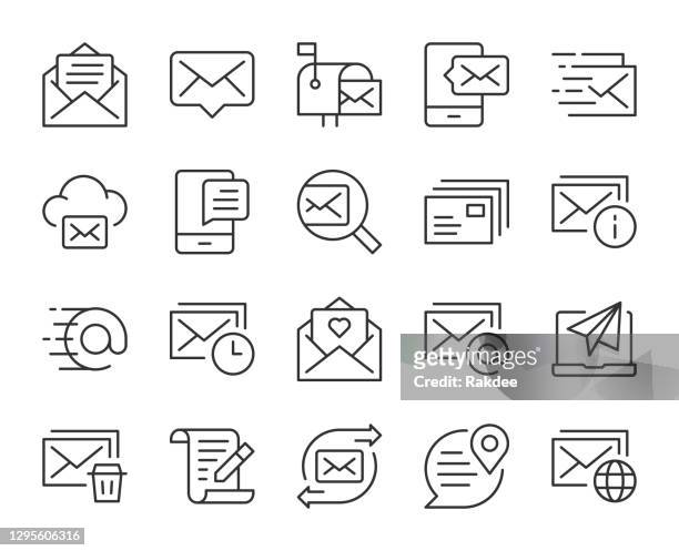 mail und messaging - light line icons - briefkasten stock-grafiken, -clipart, -cartoons und -symbole